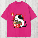 Tokyosol Japanese Ramen Cat Washed T-Shirt