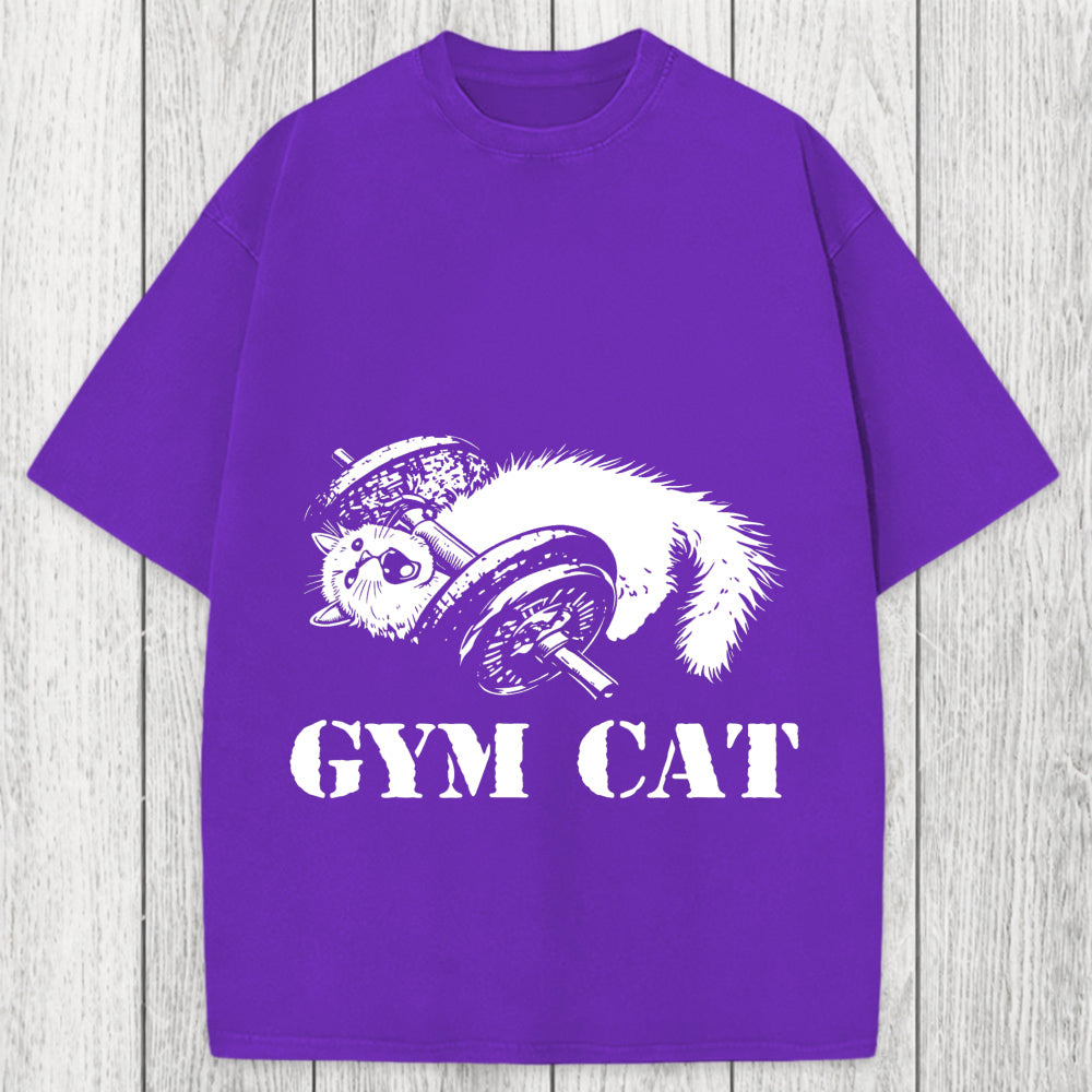 Tokyosol Cat Pumping Iron At The Gym Washed T-Shirt