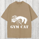 Tokyosol Cat Pumping Iron At The Gym Washed T-Shirt