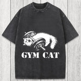 Tokyosol Cat Pumping Iron At The Gym Washed T-Shirt