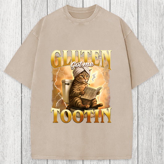 Tokyosol Gluten Got Me Tootin Funny Cat Meme Washed T-Shirt