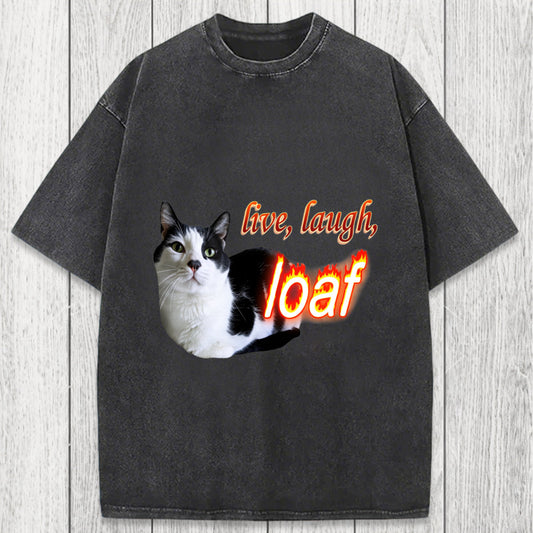 Tokyosol Live Laugh Loaf Cat Washed T-Shirt