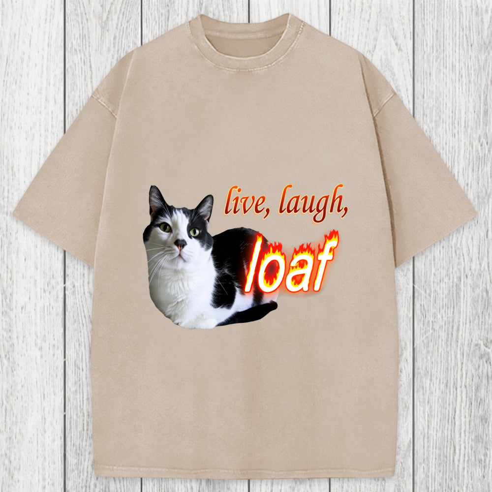 Tokyosol Live Laugh Loaf Cat Washed T-Shirt