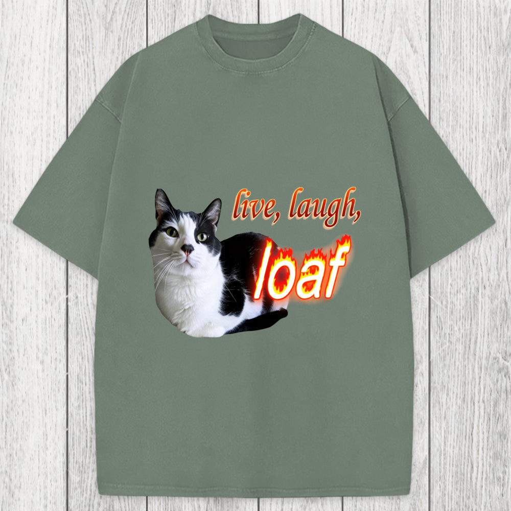 Tokyosol Live Laugh Loaf Cat Washed T-Shirt