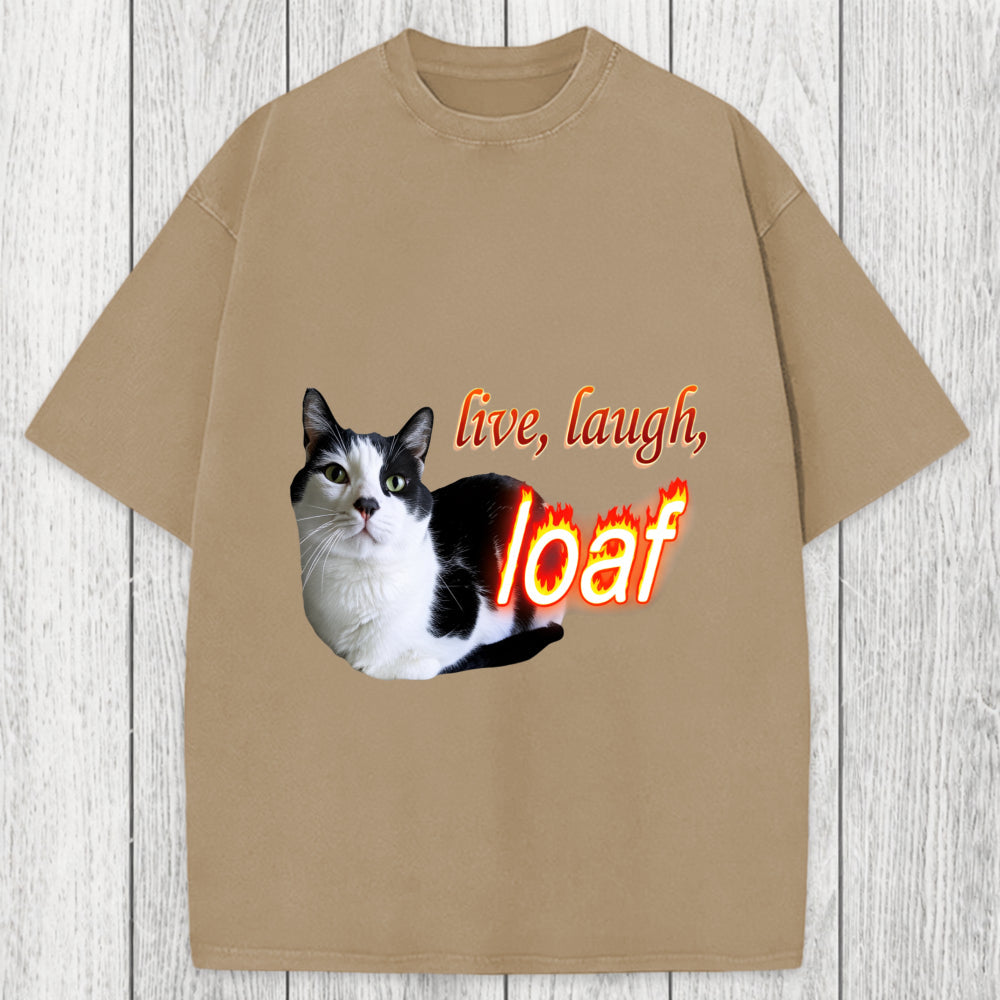Tokyosol Live Laugh Loaf Cat Washed T-Shirt