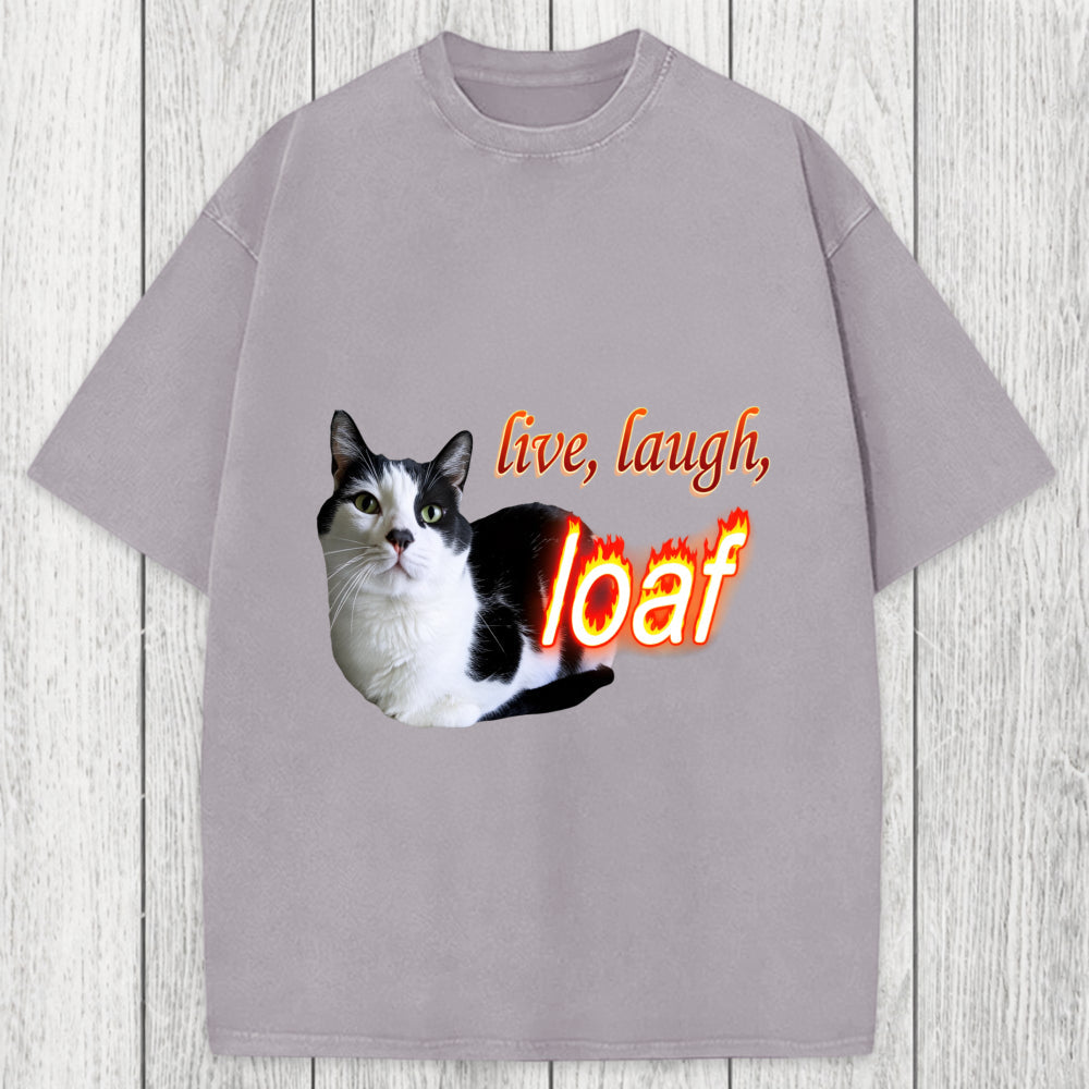 Tokyosol Live Laugh Loaf Cat Washed T-Shirt