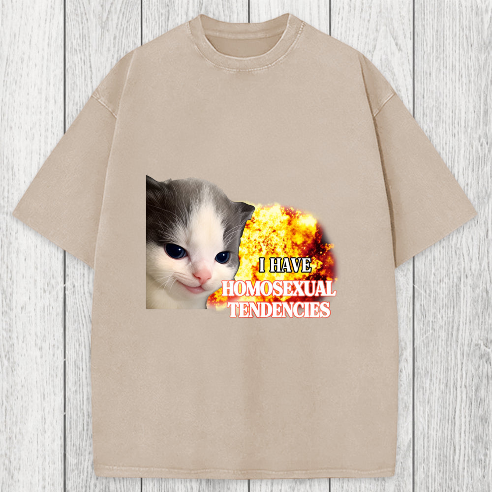 Tokyosol I Have Homosexual Tendencies Evil Kitty Meme Washed T-Shirt