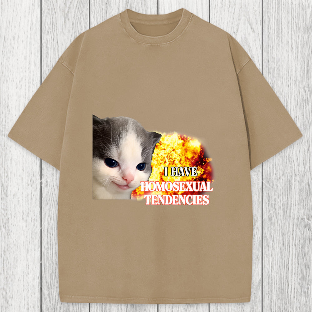 Tokyosol I Have Homosexual Tendencies Evil Kitty Meme Washed T-Shirt