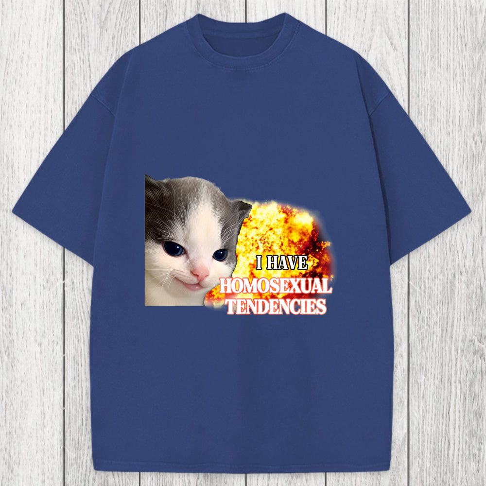 Tokyosol I Have Homosexual Tendencies Evil Kitty Meme Washed T-Shirt