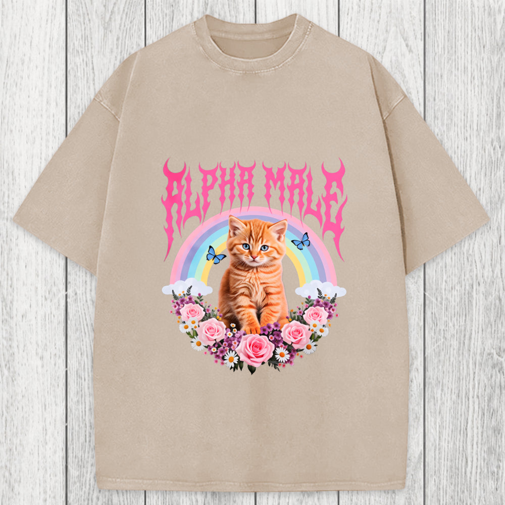 Tokyosol Alpha Male Funny Kitten Washed T-Shirt