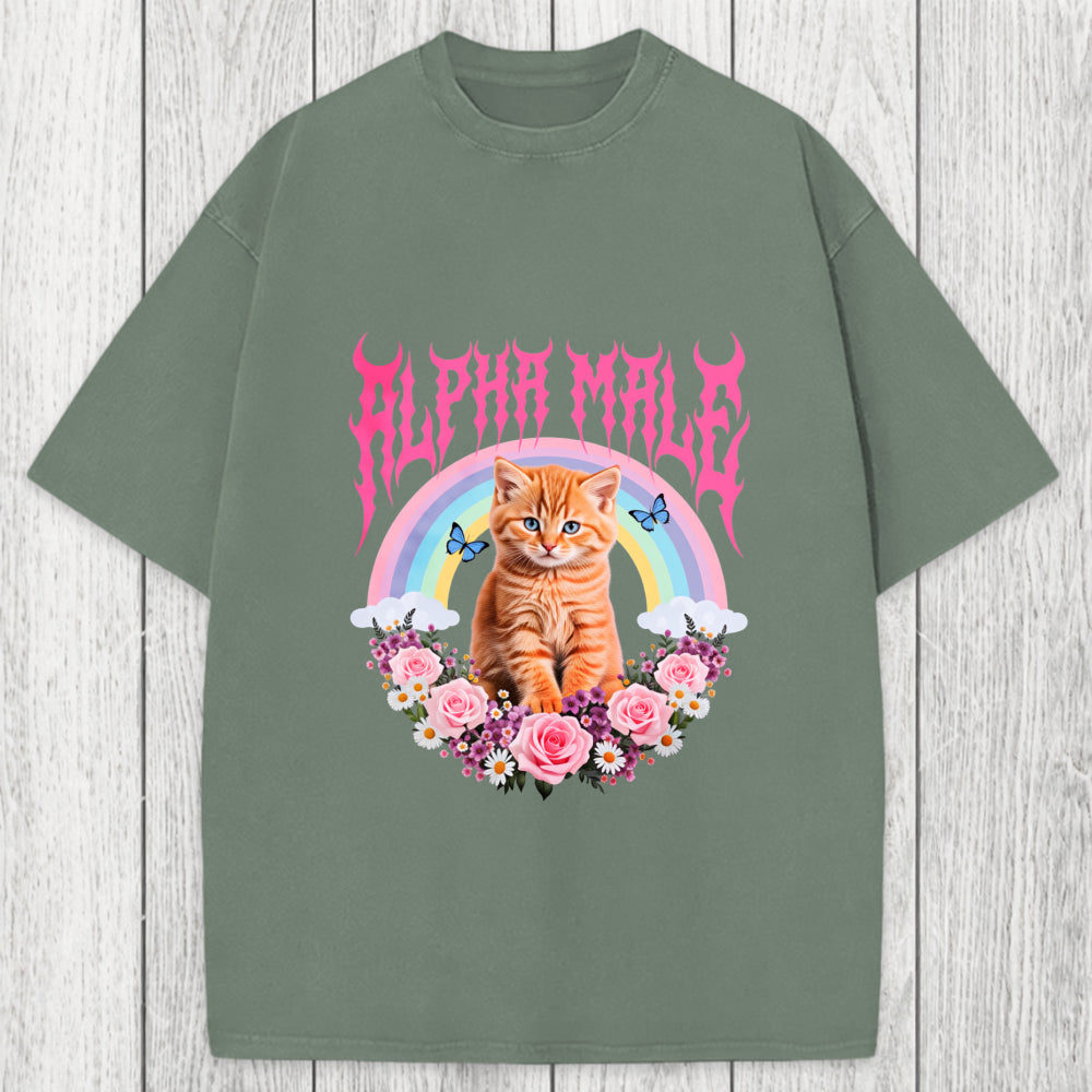 Tokyosol Alpha Male Funny Kitten Washed T-Shirt