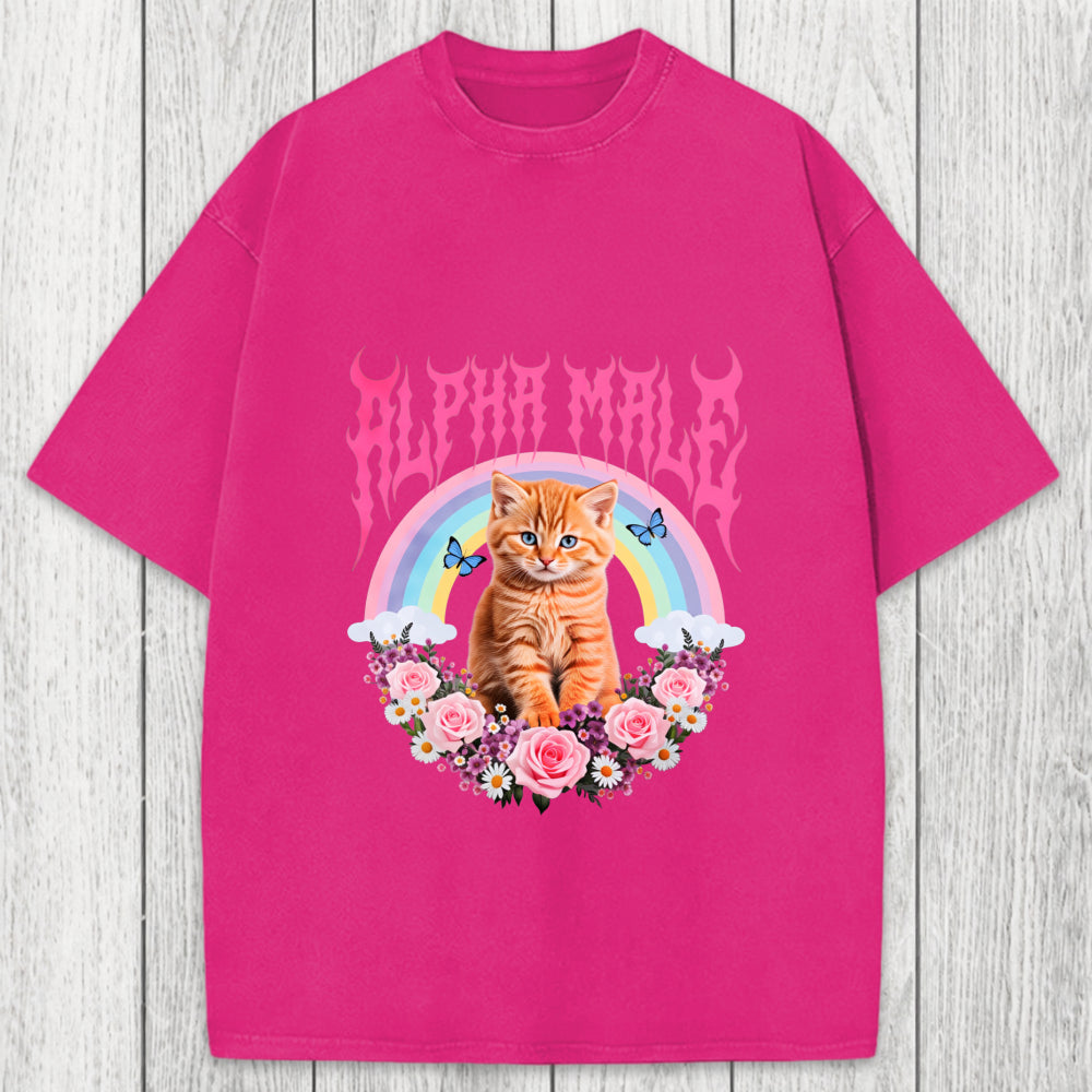 Tokyosol Alpha Male Funny Kitten Washed T-Shirt