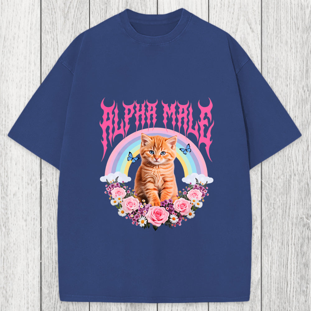 Tokyosol Alpha Male Funny Kitten Washed T-Shirt
