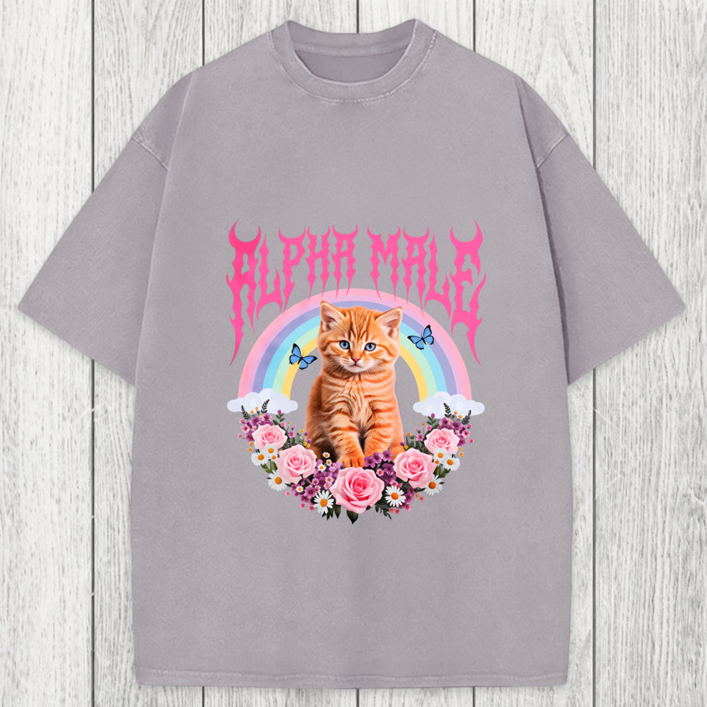 Tokyosol Alpha Male Funny Kitten Washed T-Shirt