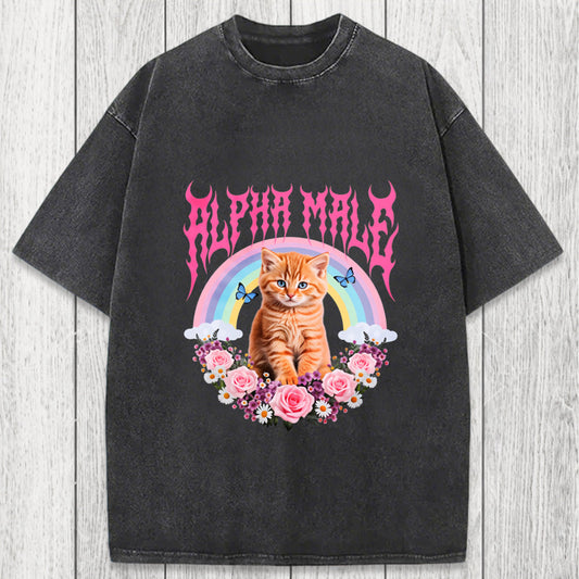 Tokyosol Alpha Male Funny Kitten Washed T-Shirt