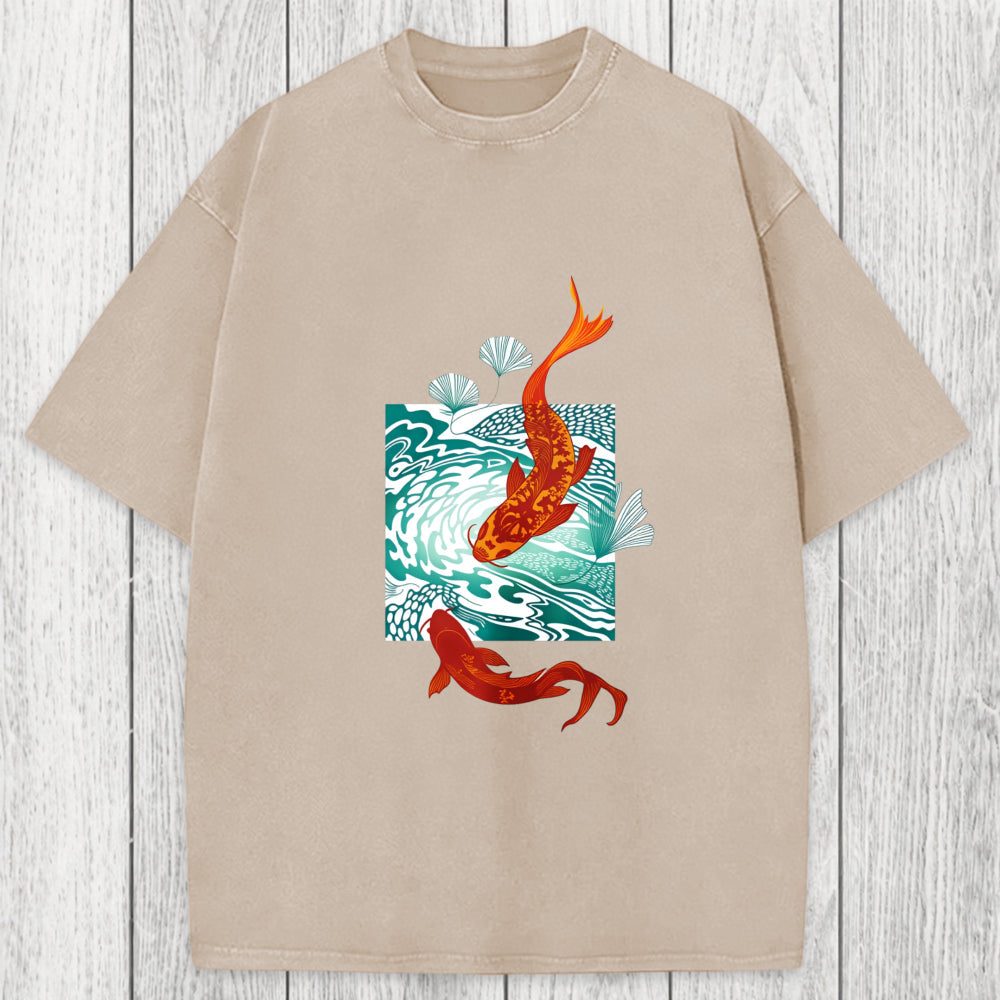 Tokyosol Koi In Wave Patterns Washed T-Shirt