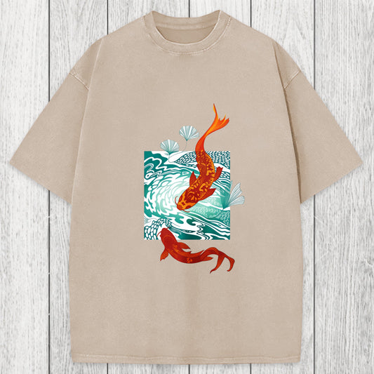 Tokyosol Koi In Wave Patterns Washed T-Shirt