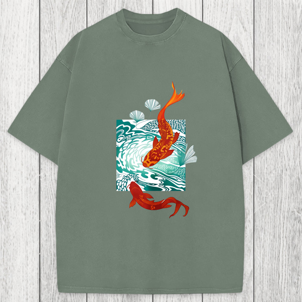 Tokyosol Koi In Wave Patterns Washed T-Shirt