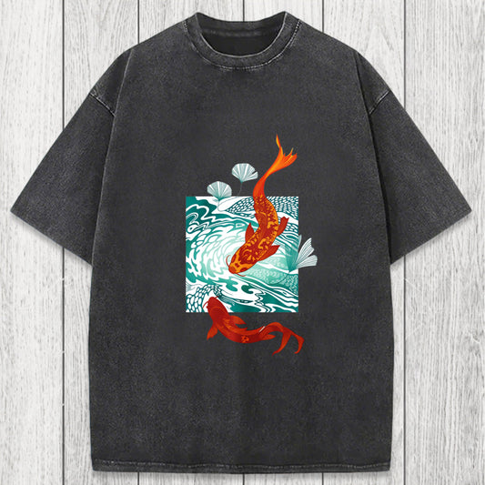 Tokyosol Koi In Wave Patterns Washed T-Shirt