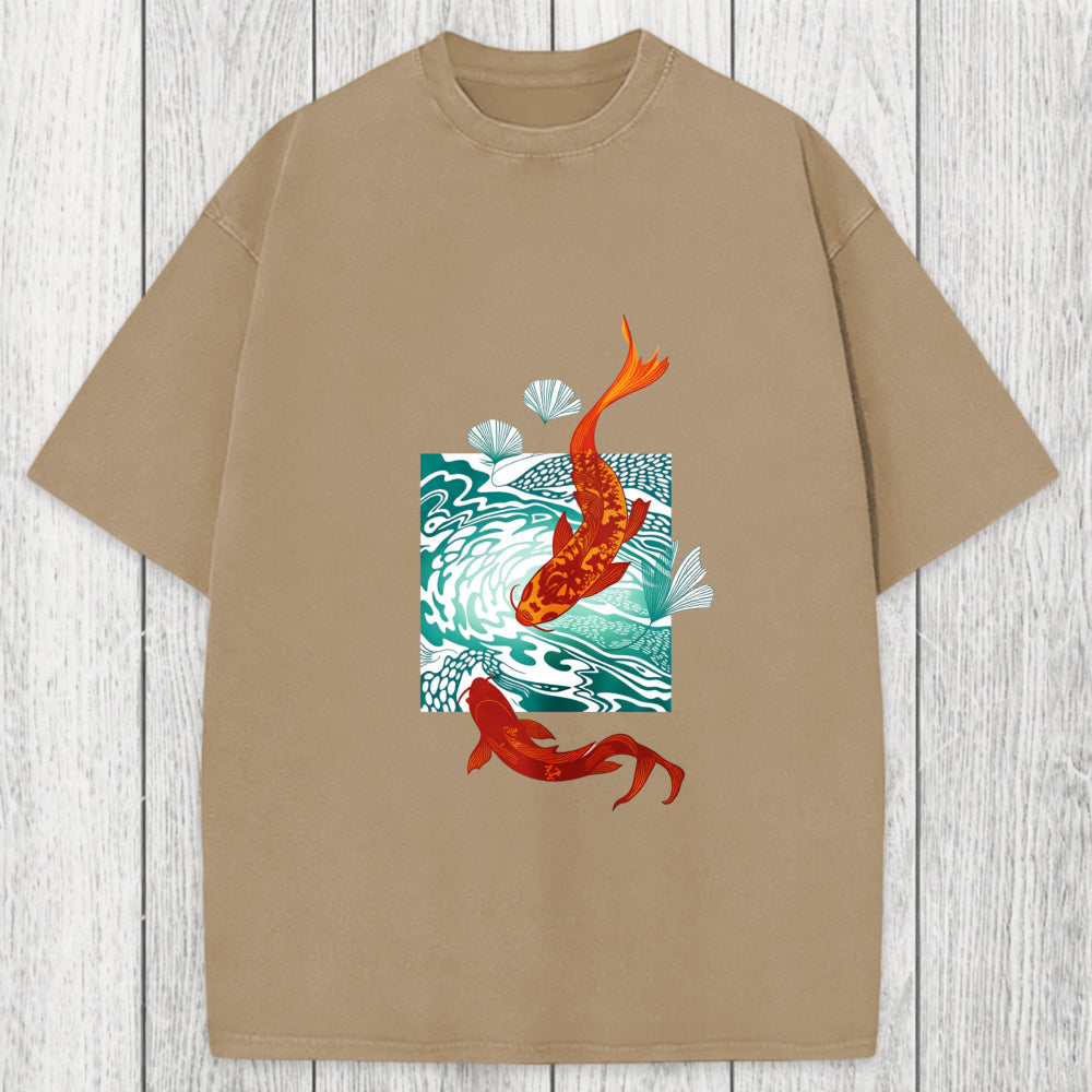 Tokyosol Koi In Wave Patterns Washed T-Shirt