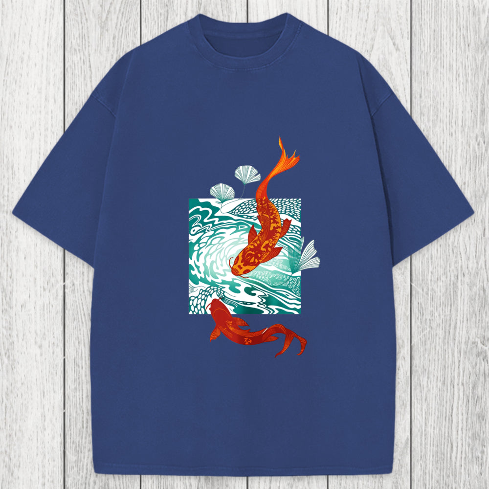 Tokyosol Koi In Wave Patterns Washed T-Shirt