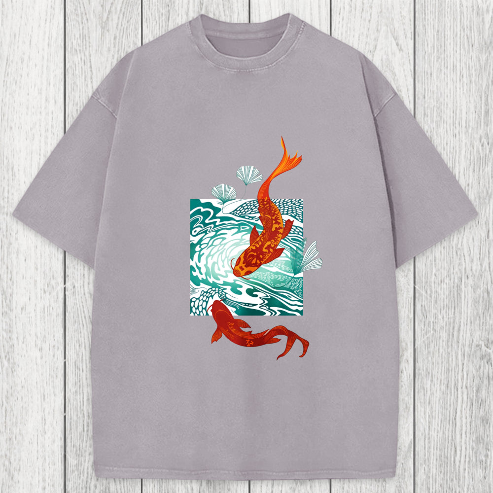 Tokyosol Koi In Wave Patterns Washed T-Shirt