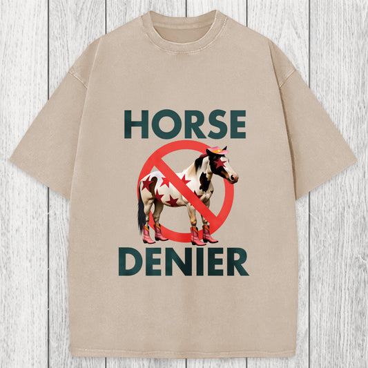 Tokyosol Funny Star-Spangled Cowboy Horse Denier Washed T-Shirt