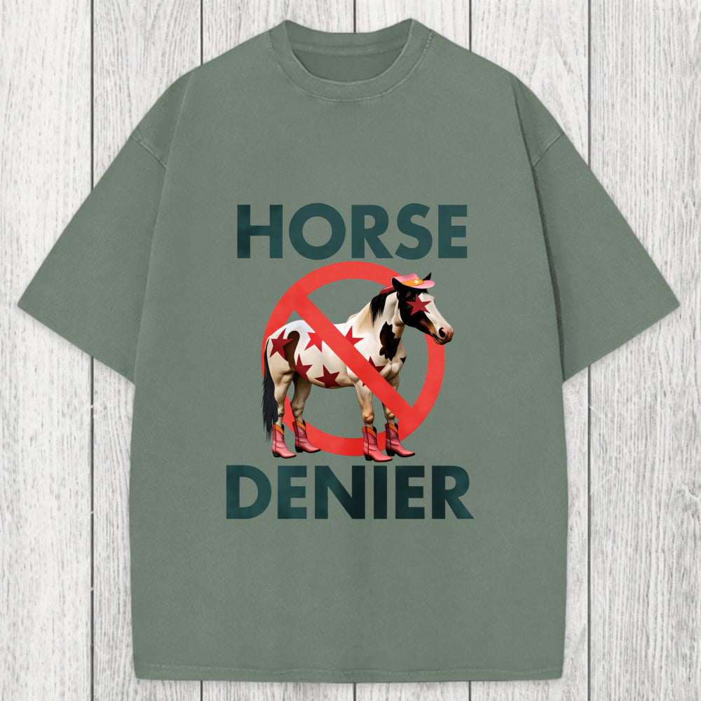 Tokyosol Funny Star-Spangled Cowboy Horse Denier Washed T-Shirt