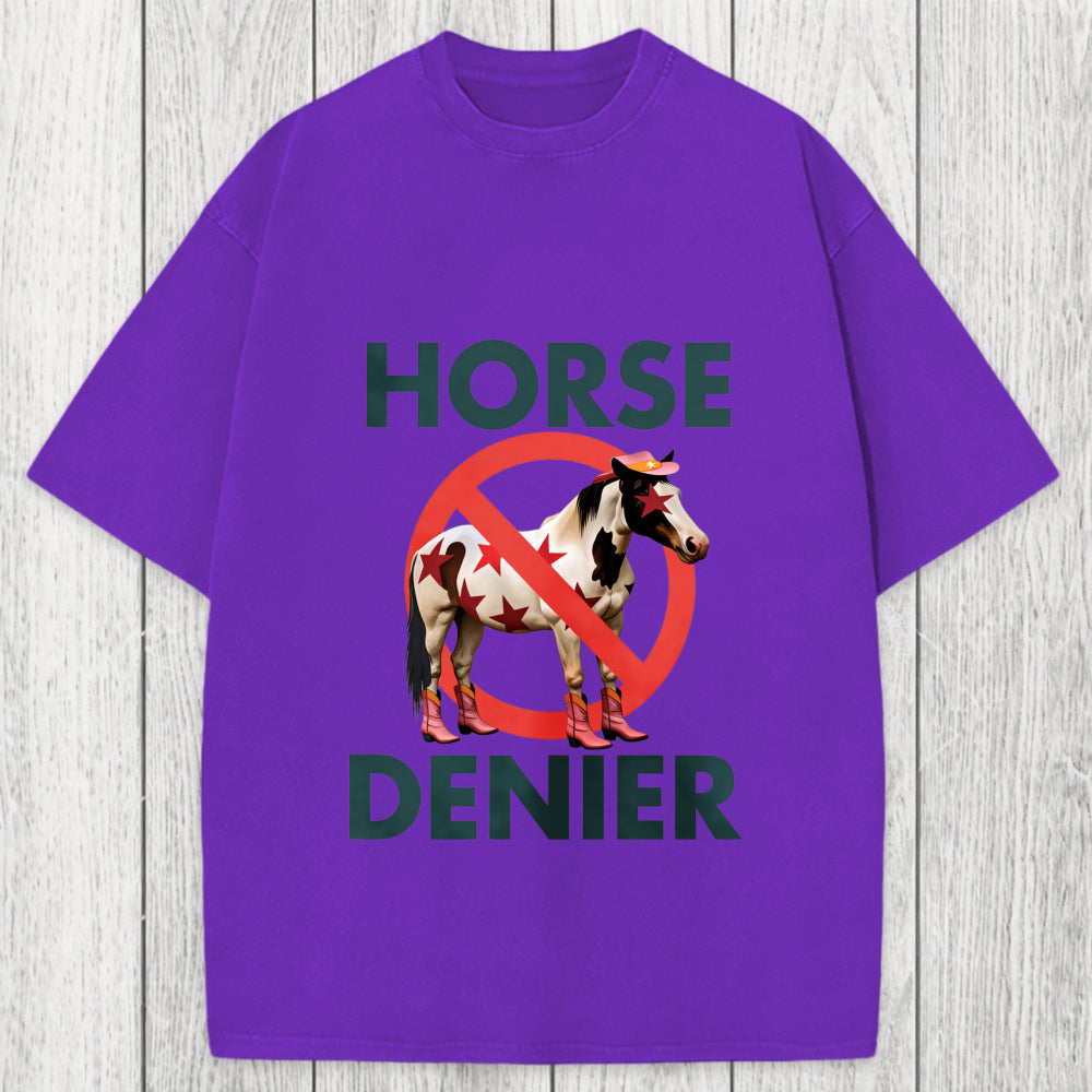 Tokyosol Funny Star-Spangled Cowboy Horse Denier Washed T-Shirt