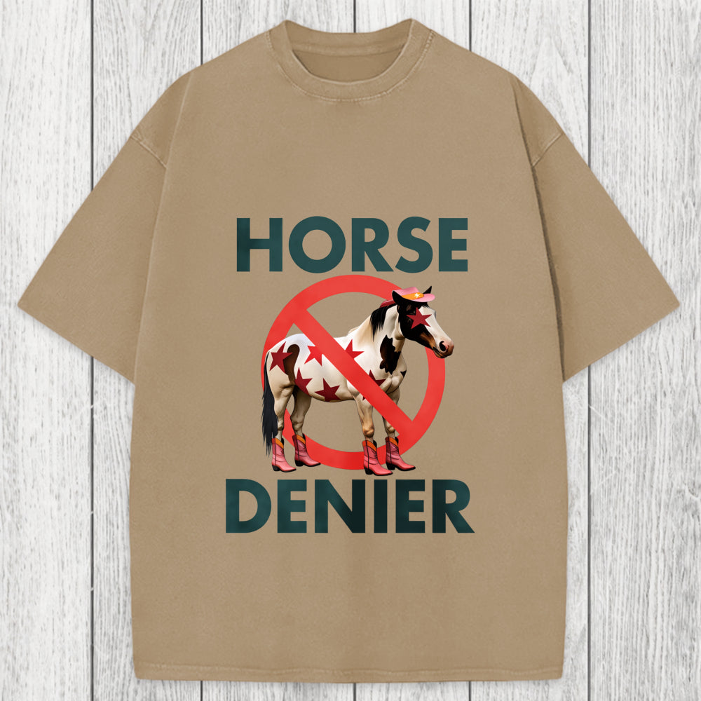 Tokyosol Funny Star-Spangled Cowboy Horse Denier Washed T-Shirt