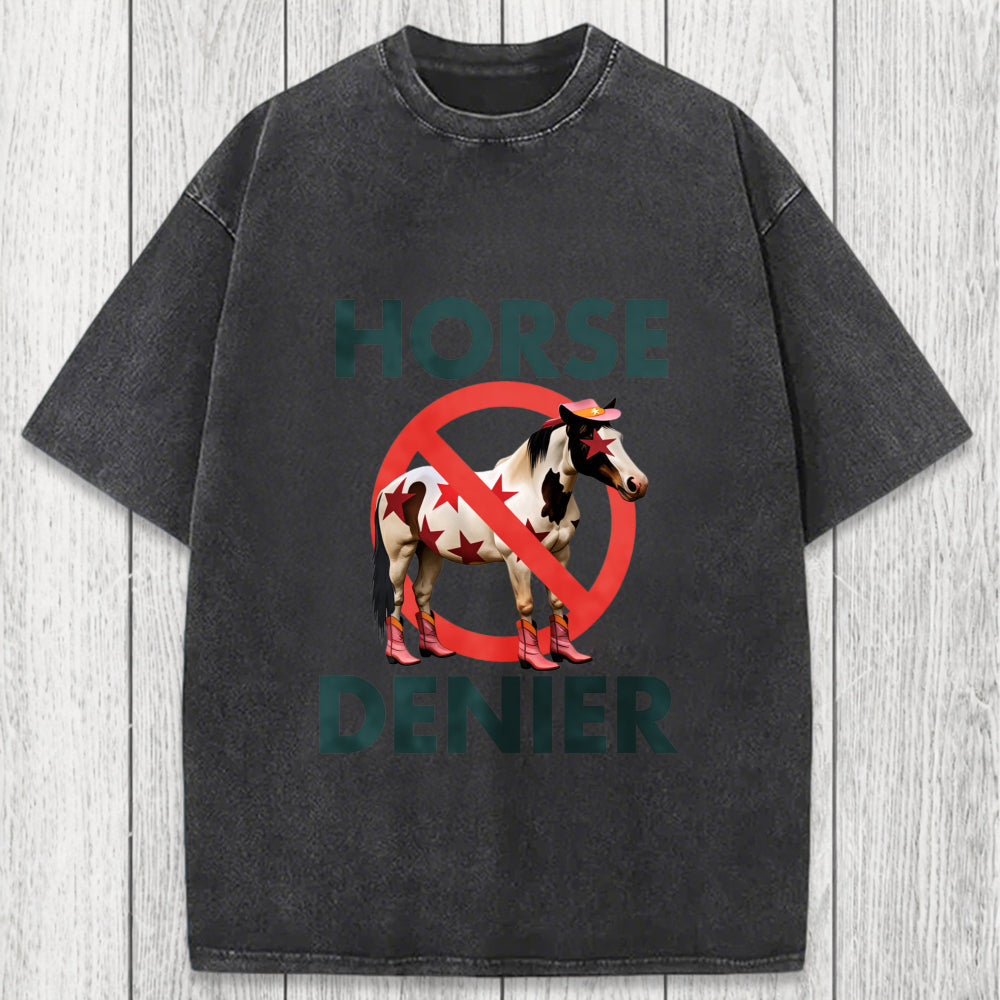 Tokyosol Funny Star-Spangled Cowboy Horse Denier Washed T-Shirt