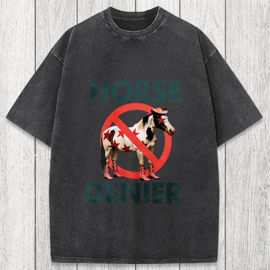Tokyosol Funny Star-Spangled Cowboy Horse Denier Washed T-Shirt