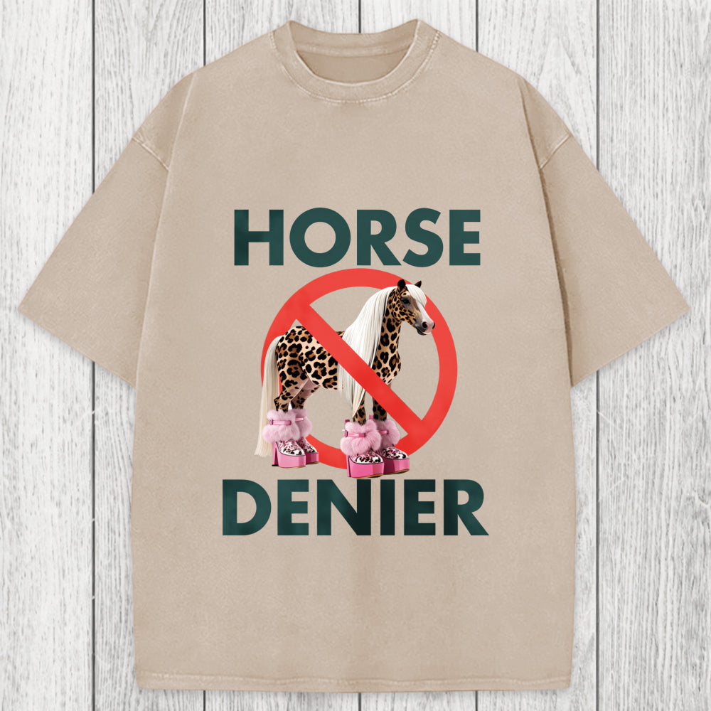 Tokyosol Funny Leopard Diva Horse Denier Washed T-Shirt