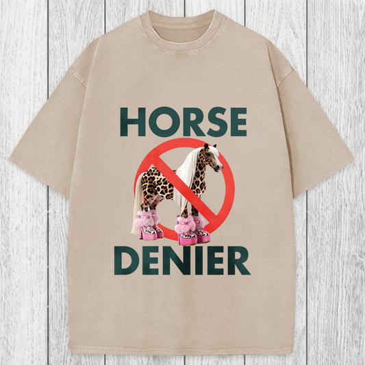 Tokyosol Funny Leopard Diva Horse Denier Washed T-Shirt