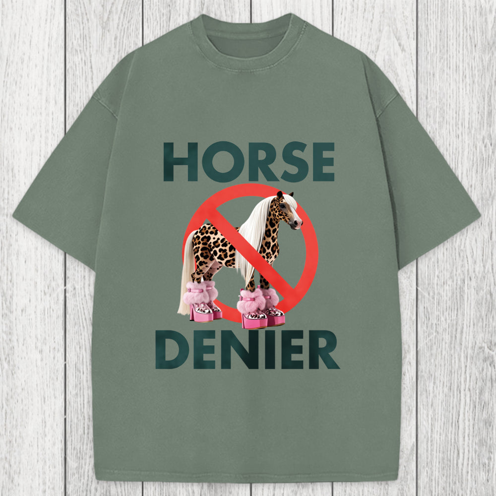 Tokyosol Funny Leopard Diva Horse Denier Washed T-Shirt