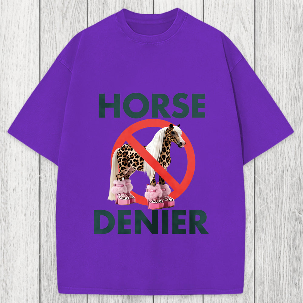 Tokyosol Funny Leopard Diva Horse Denier Washed T-Shirt