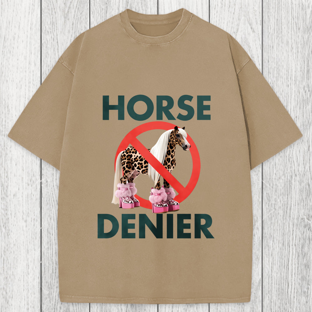 Tokyosol Funny Leopard Diva Horse Denier Washed T-Shirt