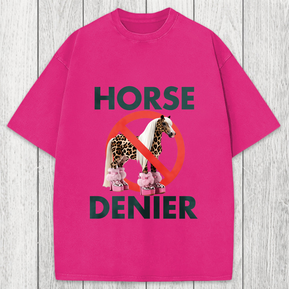 Tokyosol Funny Leopard Diva Horse Denier Washed T-Shirt