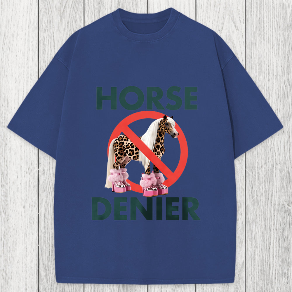 Tokyosol Funny Leopard Diva Horse Denier Washed T-Shirt