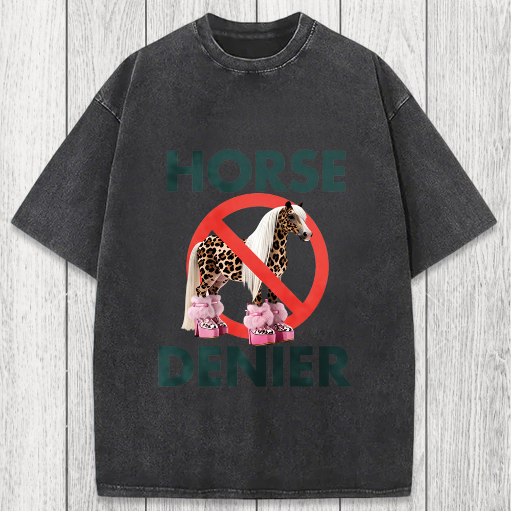 Tokyosol Funny Leopard Diva Horse Denier Washed T-Shirt