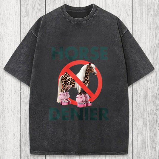 Tokyosol Funny Leopard Diva Horse Denier Washed T-Shirt