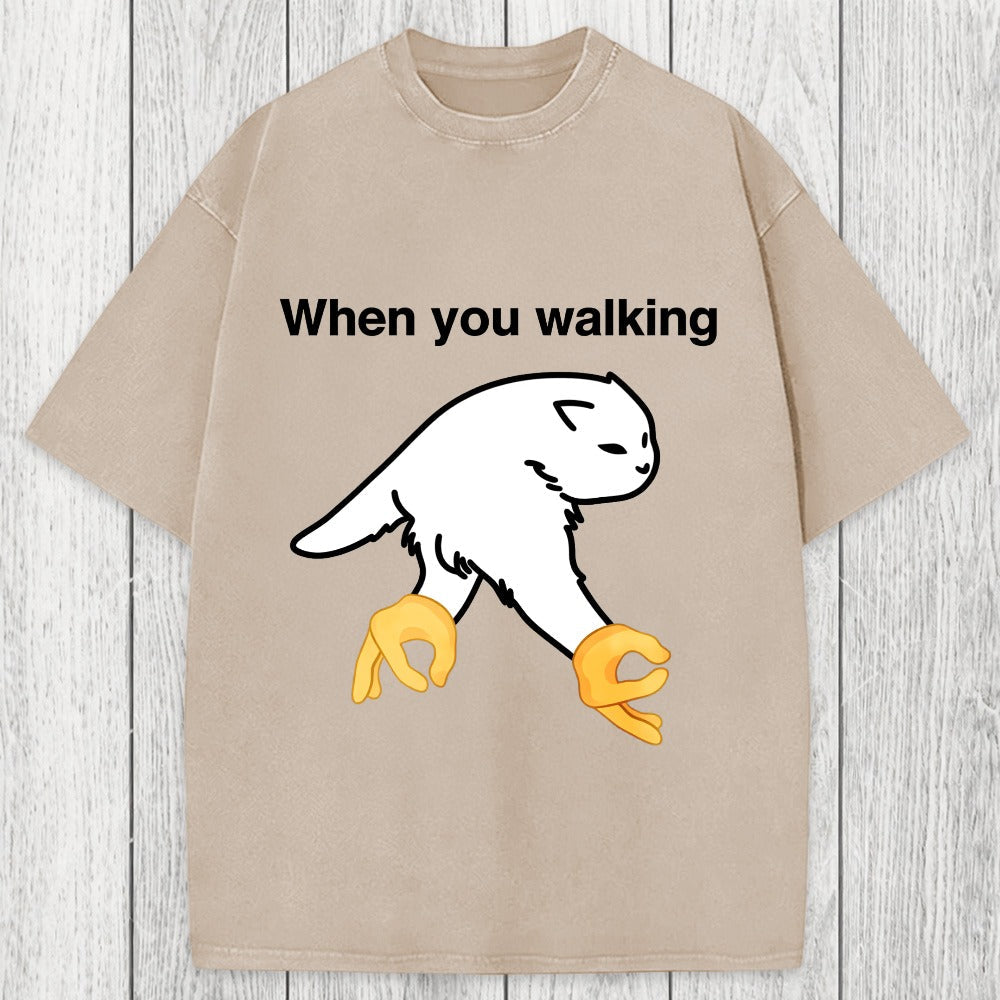Tokyosol When You Walking Cursed Cat Meme Washed T-Shirt