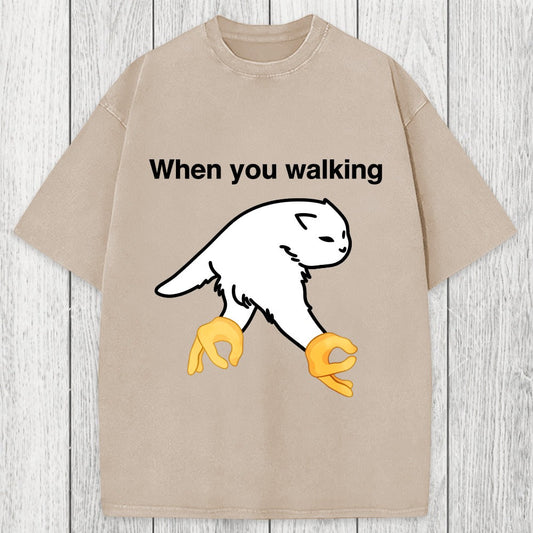 Tokyosol When You Walking Cursed Cat Meme Washed T-Shirt