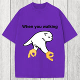Tokyosol When You Walking Cursed Cat Meme Washed T-Shirt