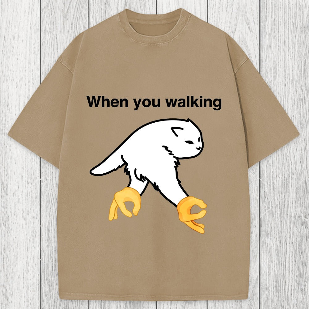 Tokyosol When You Walking Cursed Cat Meme Washed T-Shirt
