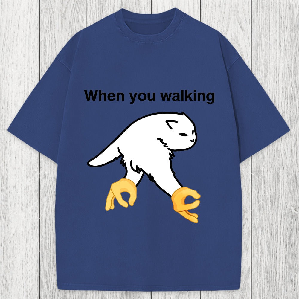 Tokyosol When You Walking Cursed Cat Meme Washed T-Shirt