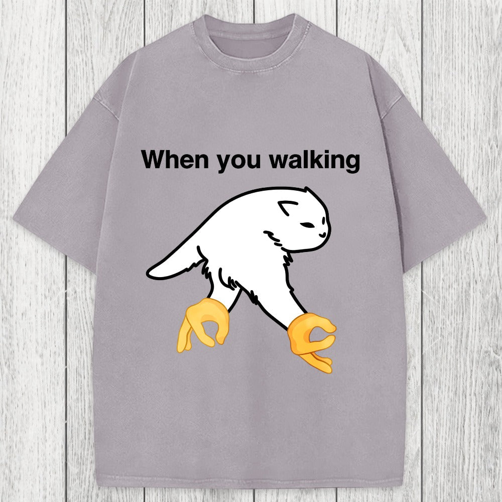 Tokyosol When You Walking Cursed Cat Meme Washed T-Shirt