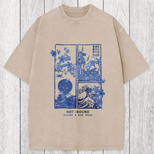 Tokyosol Not Bound Japanese Print Art Washed T-Shirt