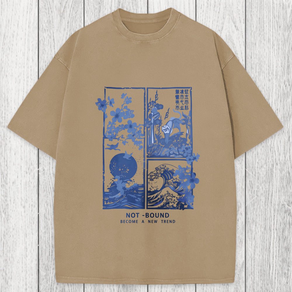 Tokyosol Not Bound Japanese Print Art Washed T-Shirt