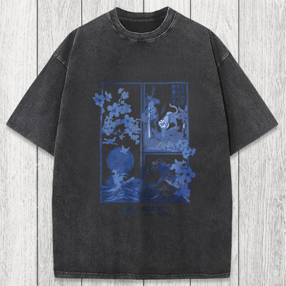 Tokyosol Not Bound Japanese Print Art Washed T-Shirt
